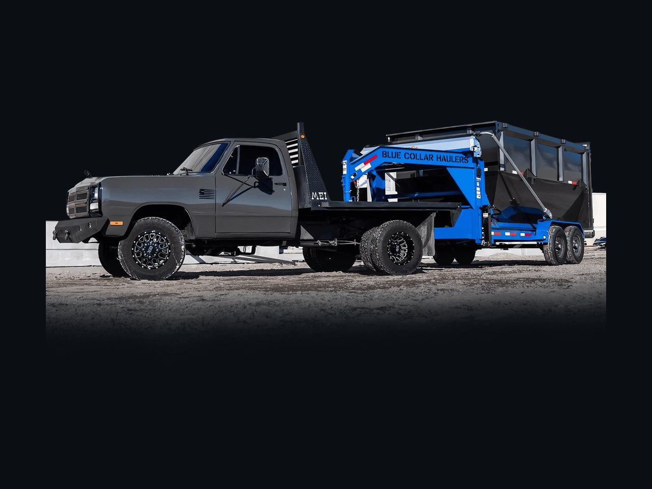 Blue Collar Haulers roll-off dumpster trailer ready for delivery